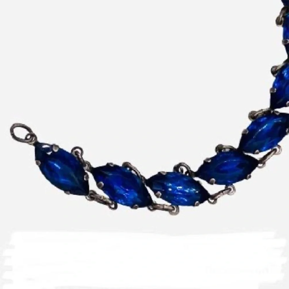 Art Deco Sterling Blue Navette Rhinestone Bracelet